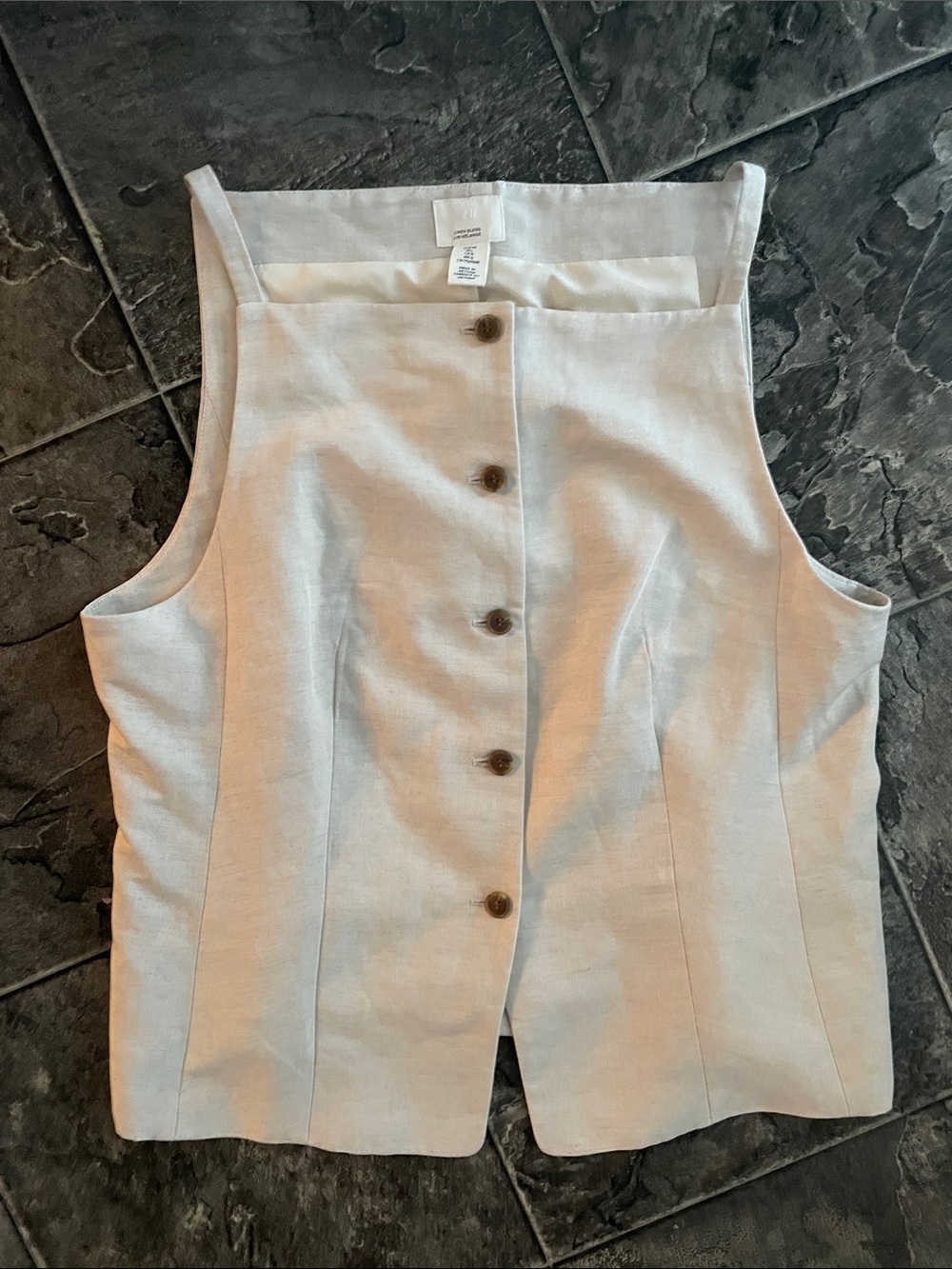 H&M LINEN BLEND Sleeveless Button-Front Classic Cream Business Casual Vest